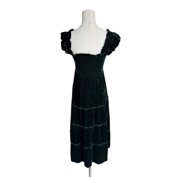 Hill House Home - Velvet Nap Dress Ellie Green Smocked Tiered Midi Sz XS - Picture 3 of 7